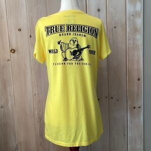 True Religion black beaded logo V neck T-shirt